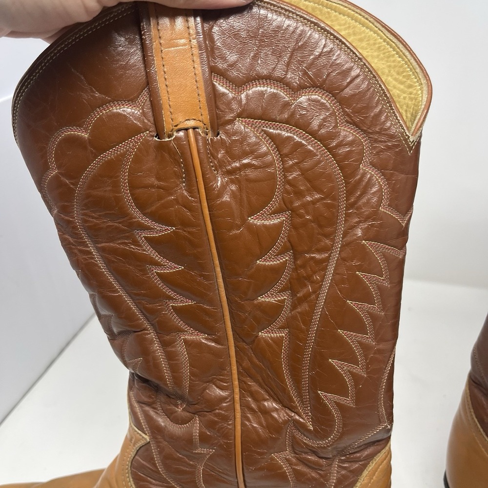 VTG Tony Lama Cowboy Boots Brown Leather Western Mens Size 10.5 D Two Tone 7145 - Picture 15 of 16